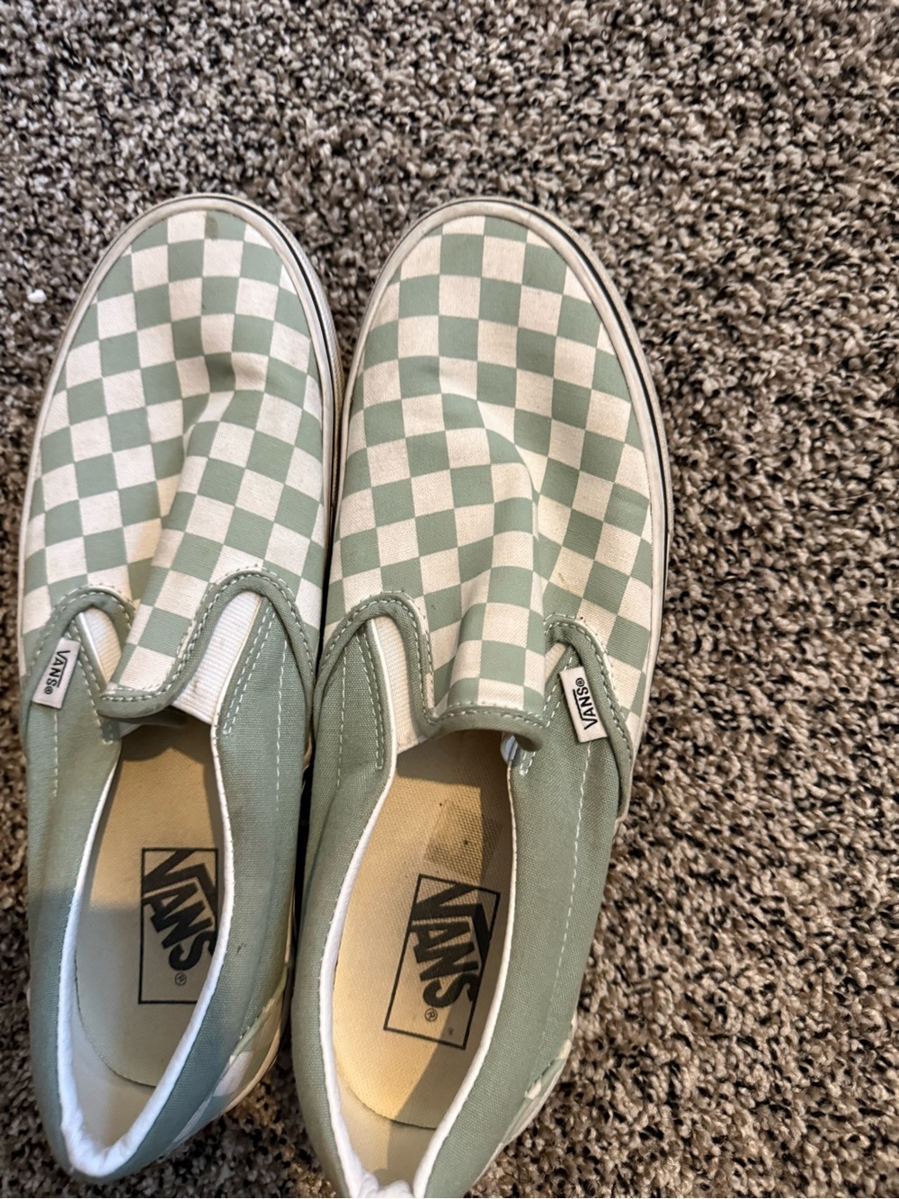 Vans Slip-On Checkerboard Sneakers in Sage and White - Picture 2 of 2